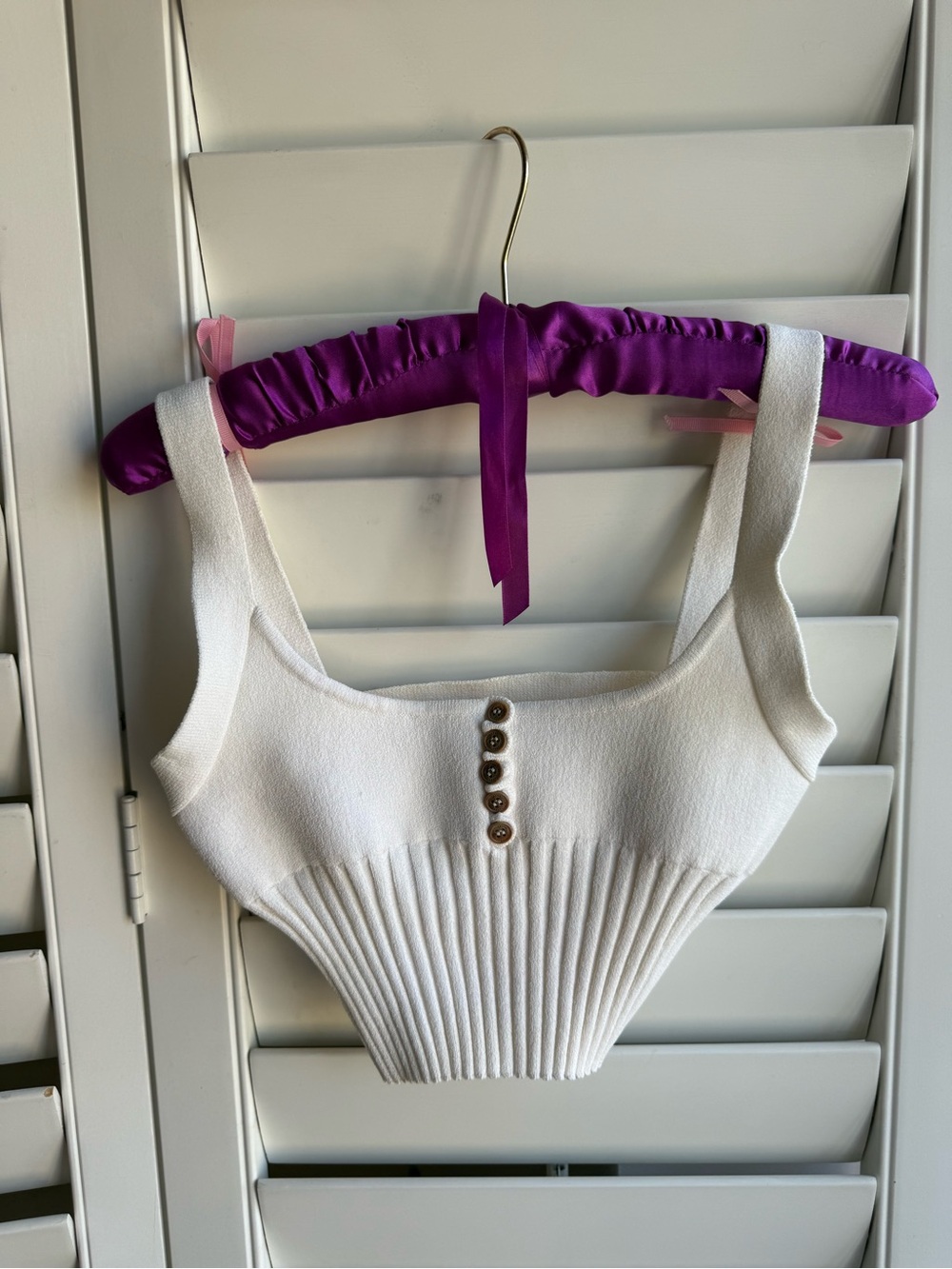 Altuzarra White Ribbed Crop Tank with Front Button Detail